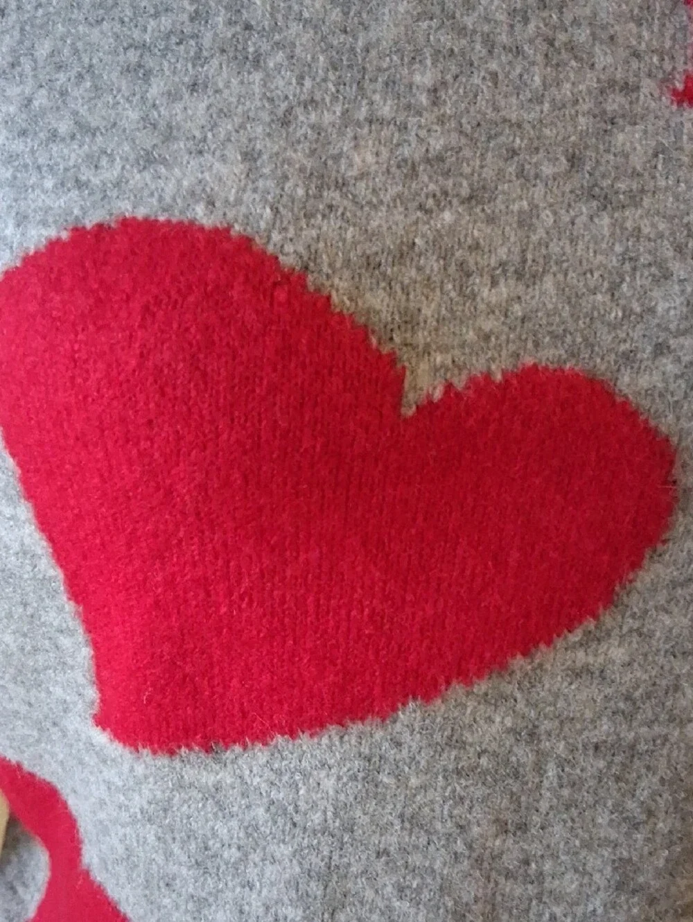 LOFT Grey Crewneck Sweater with Red Heart Appliqués - Picture 3 of 8